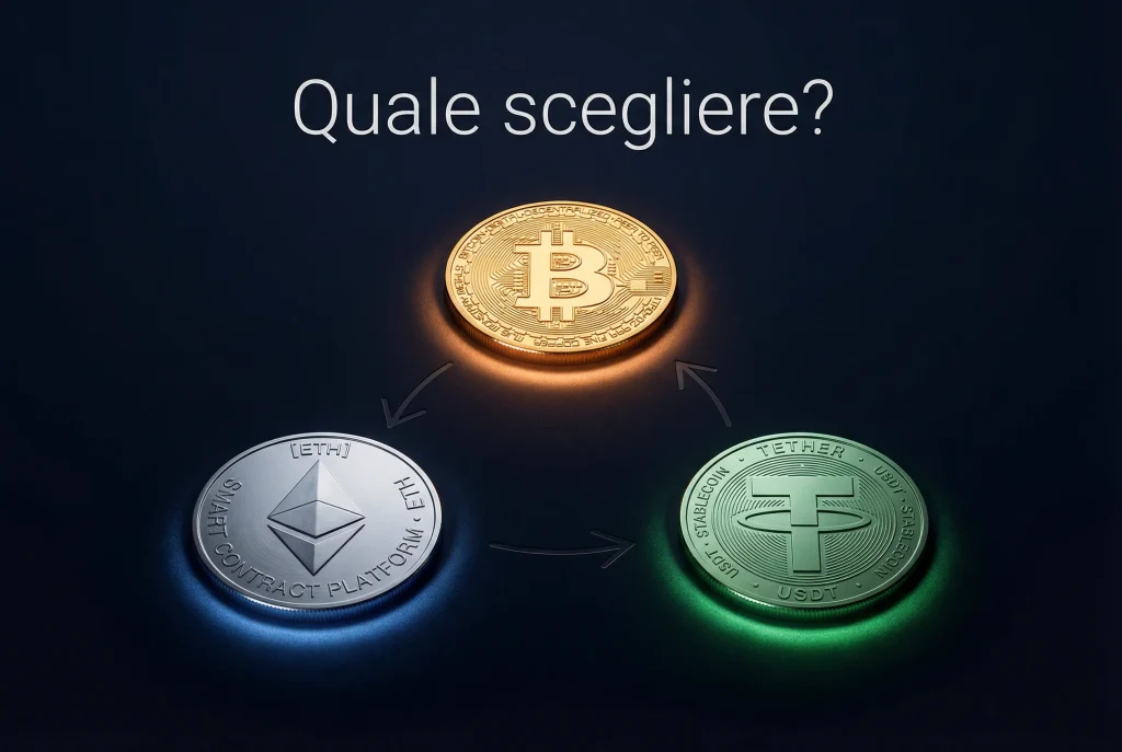 Confronto tra Bitcoin Ethereum e USDT per scommesse sportive con commissioni e velocità