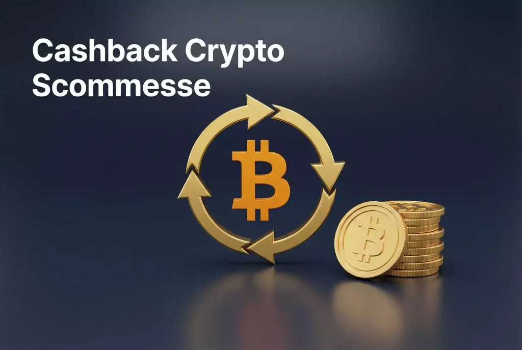 Cashback crypto nelle scommesse — freccia circolare dorata con simbolo Bitcoin su sfondo scuro