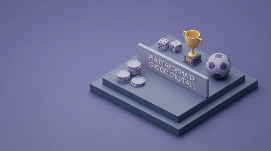 Casinò in criptovaluta, dadi, trofeo e pallone in composizione isometrica