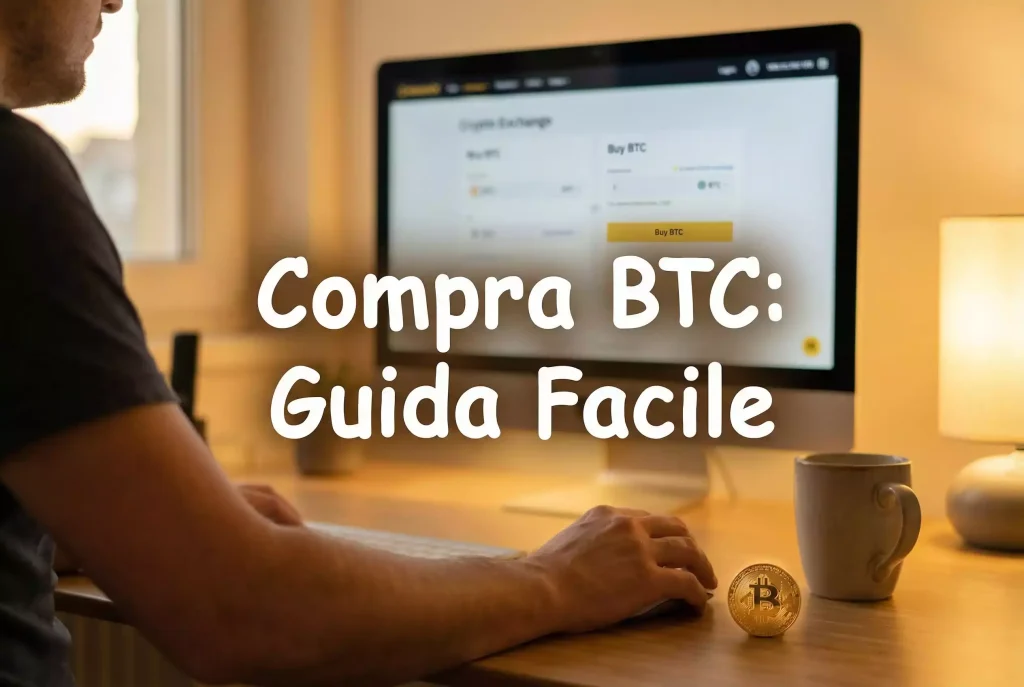 Come comprare Bitcoin per scommettere — persona al computer con exchange crypto aperto sullo schermo