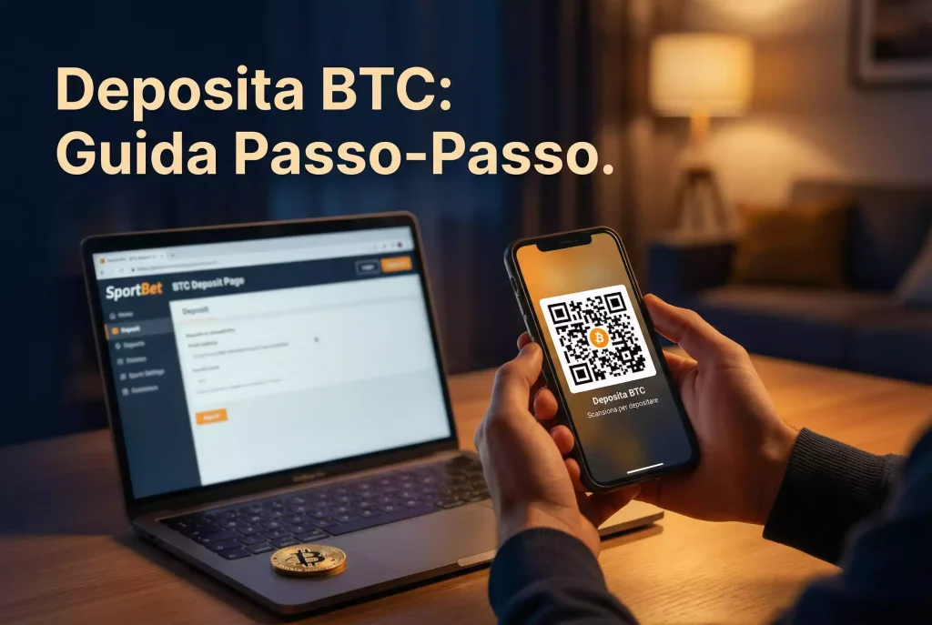 Come depositare Bitcoin — smartphone con QR code per deposito crypto su bookmaker